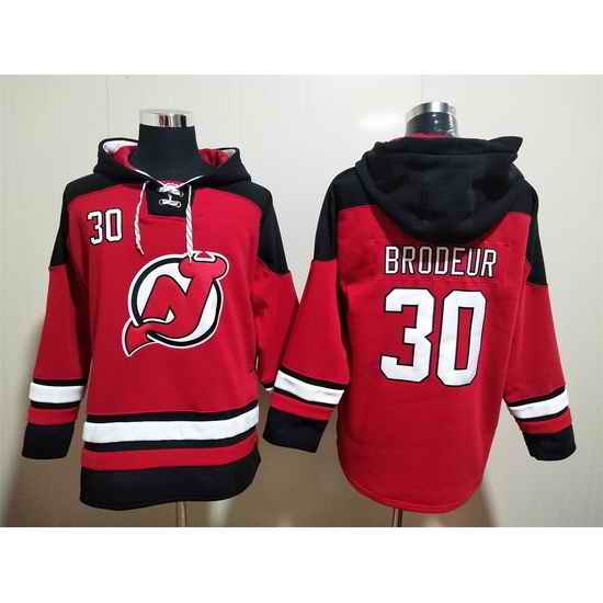 Men New Jersey Devils 30 Martin Brodeur Red Stitched Hoody